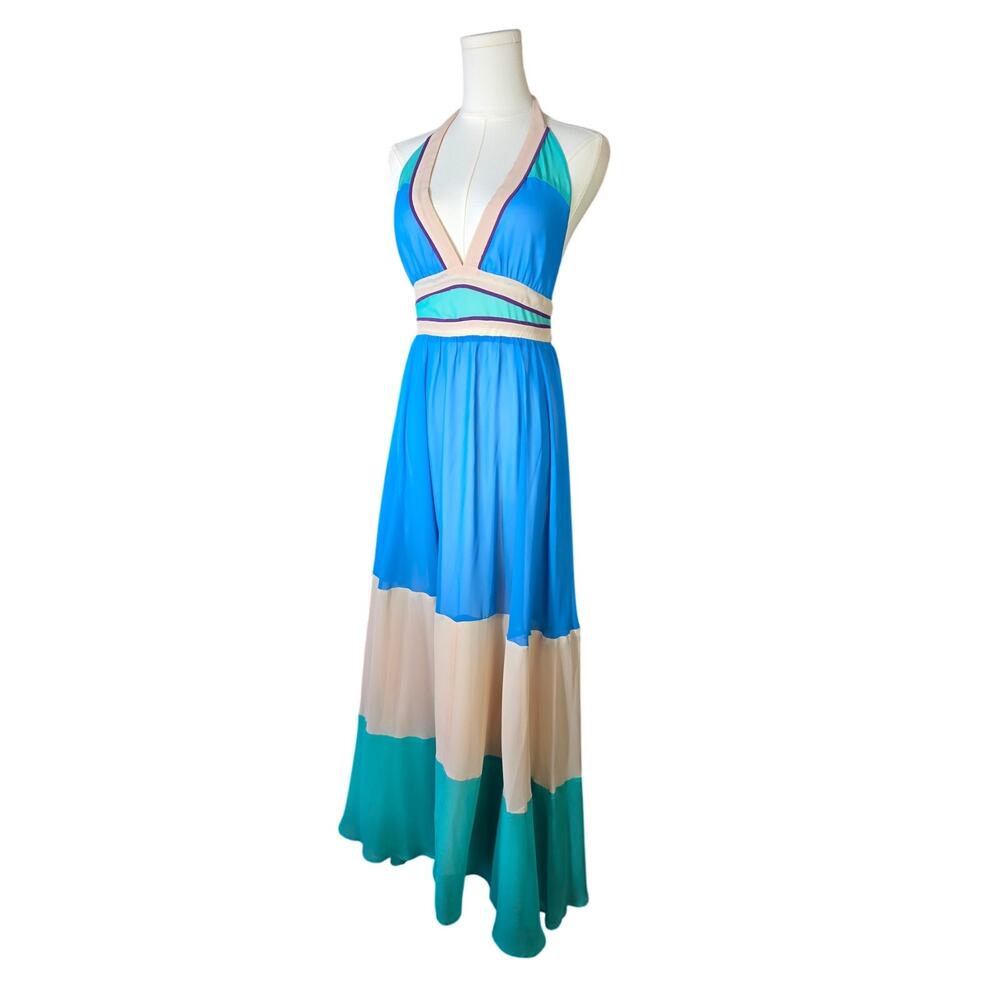 FOREVER 21 VINTAGE Multi Colored V-Neck Open-Back Maxi Dress